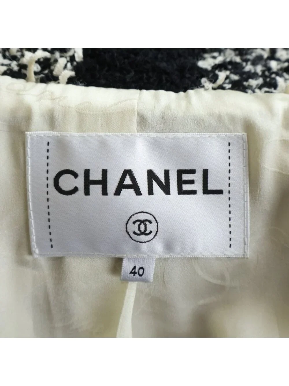 Chanel Tweed Block Check Double Coat White Black